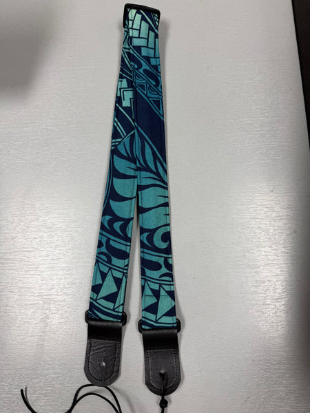 Quiltsand Woven Ukulele Strap - Blue Tapa - Adjustable