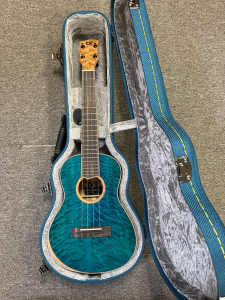 Oli L2-TQM-BL Solid Quilted Maple Ocean Blue Tenor Ukulele w/Case