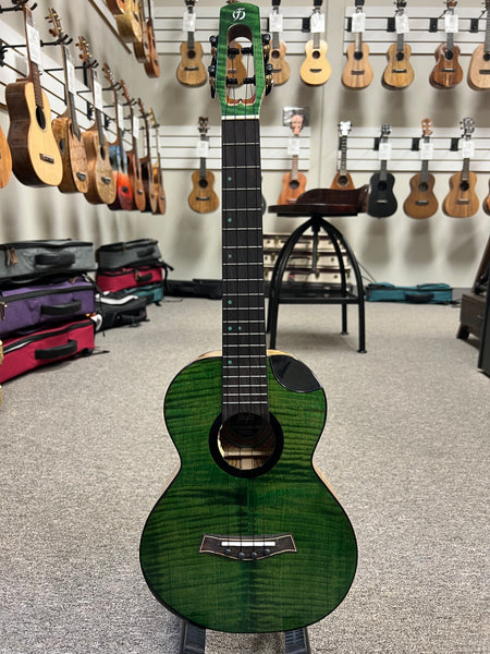Flight Comet Green Tenor Electric Ukulele w/Case - Solid Flamed Maple/Solid Mango
