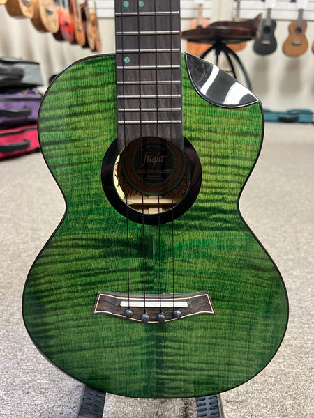 Flight Comet Green Tenor Electric Ukulele w/Case - Solid Flamed Maple/Solid Mango