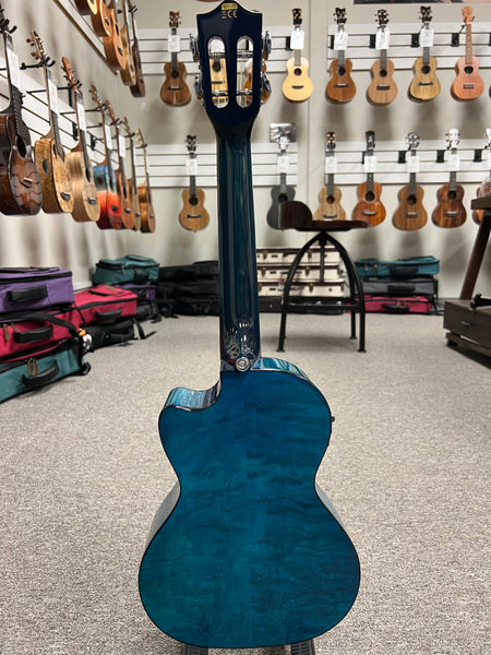 LANIKAI QM-BLCET Quilted Maple Electric Tenor Ukulele w/Case - Transparent Blue