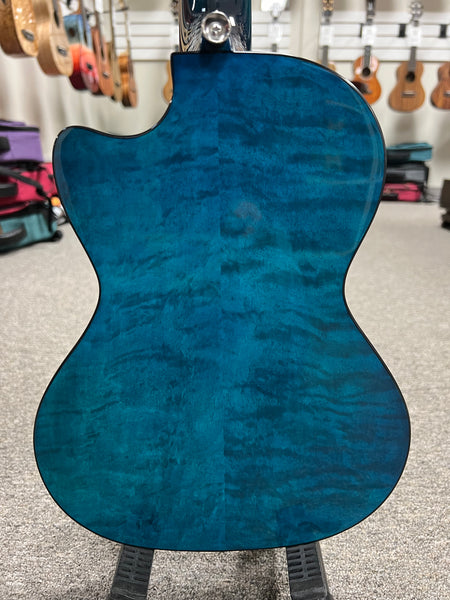 LANIKAI QM-BLCET Quilted Maple Electric Tenor Ukulele w/Case - Transparent Blue