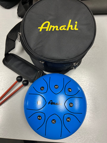 Amahi 8" Blue Steel Tongue Drum w/Bag and Mallets - Key of C - Aloha City Ukes