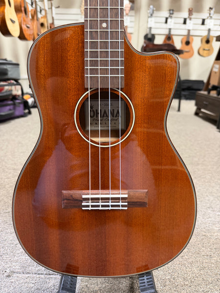 Ohana BK-35GCE Solid Mahogany Electric Baritone Ukulele - Cutaway