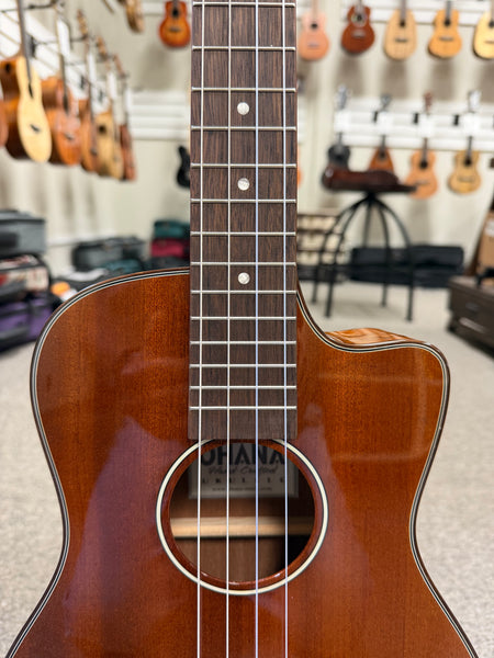 Ohana BK-35GCE Solid Mahogany Electric Baritone Ukulele - Cutaway