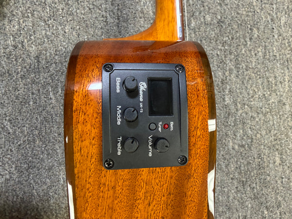 Ohana BK-35GCE Solid Mahogany Electric Baritone Ukulele - Cutaway