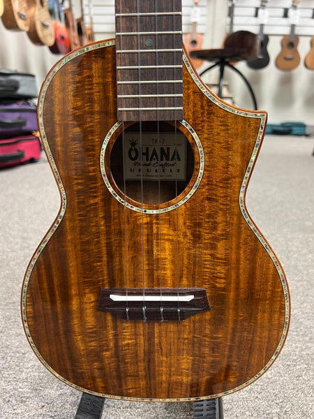 OHANA TK-7 Solid Acacia Tenor Ukulele w/Cutaway