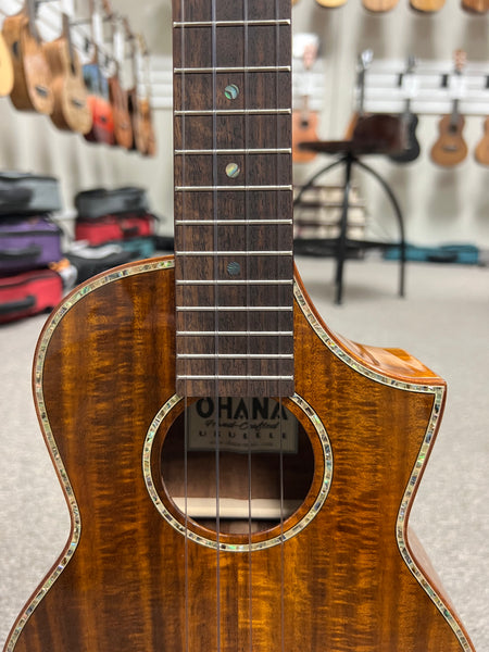 OHANA TK-7 Solid Acacia Tenor Ukulele w/Cutaway