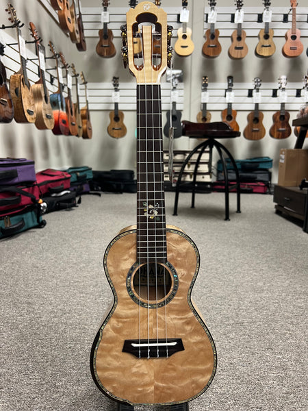 OHANA CK-450QEL Solid Quilted Eucalyptus Concert Ukulele - Bevel Armrest