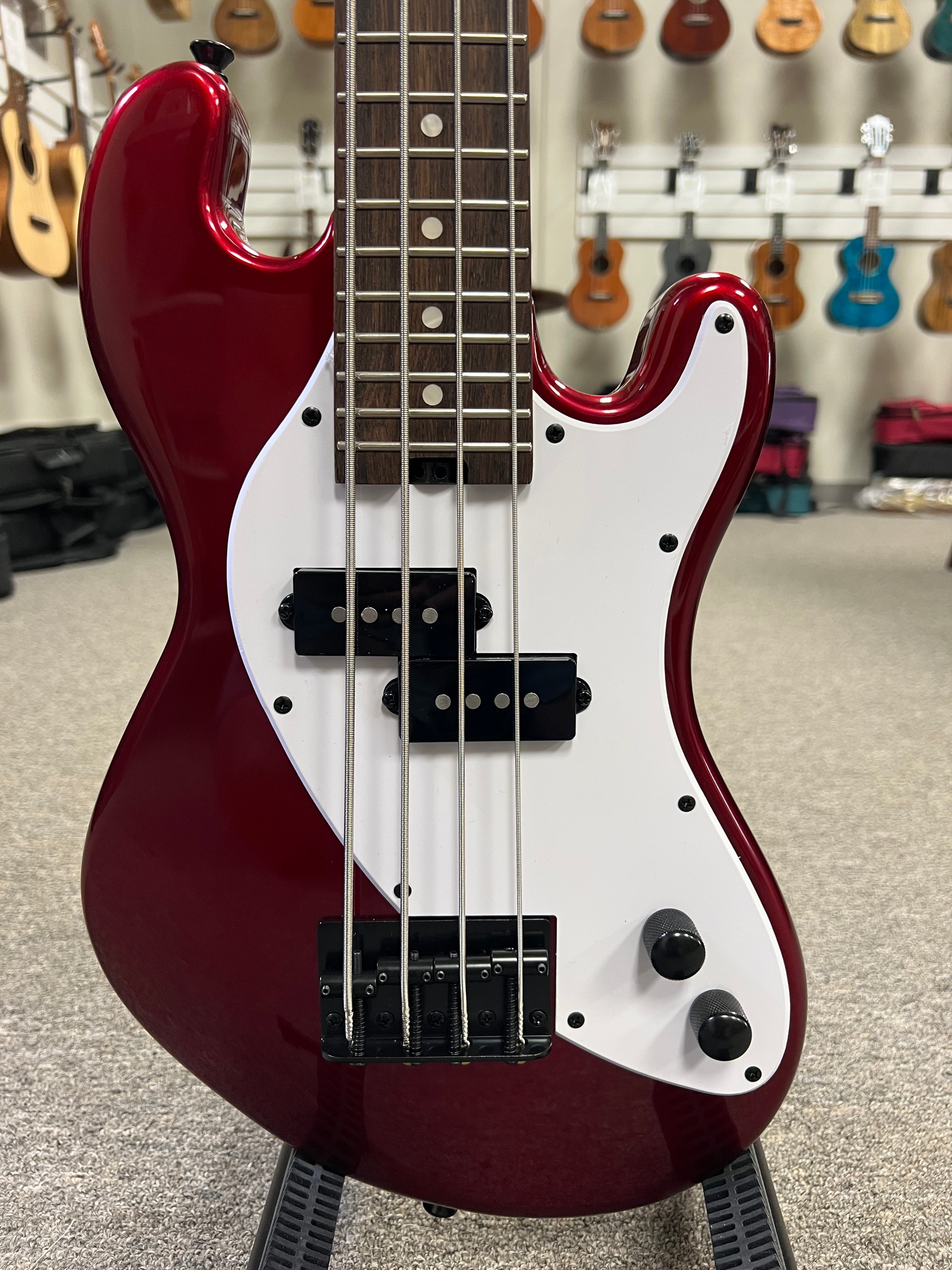 KALA Solid Body Metallic Red Electric U-Bass w/Case - UBASS-SB-RD 