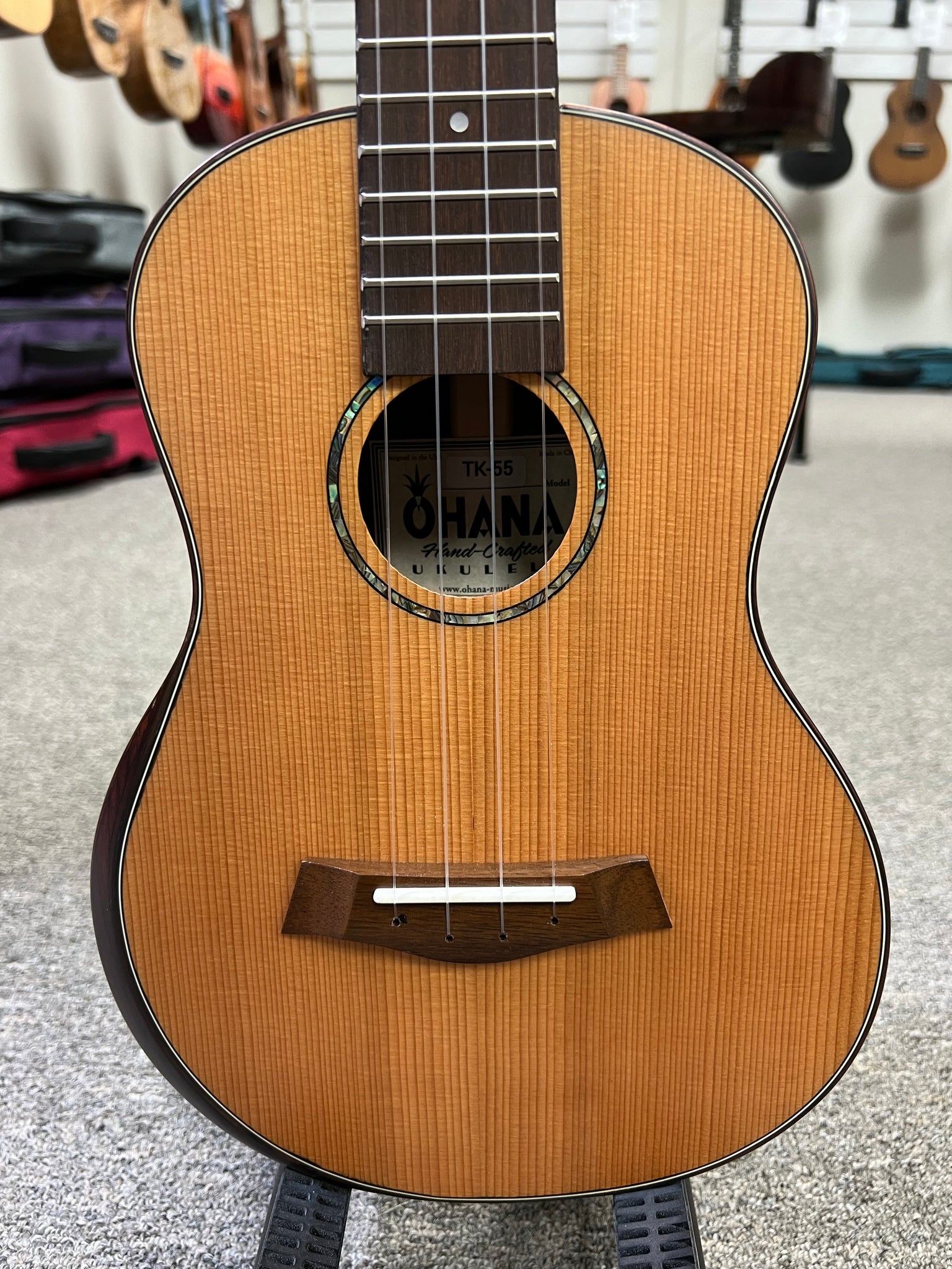 OHANA TK-55 Solid Cedar/Rosewood Tenor Ukulele w/Armrest