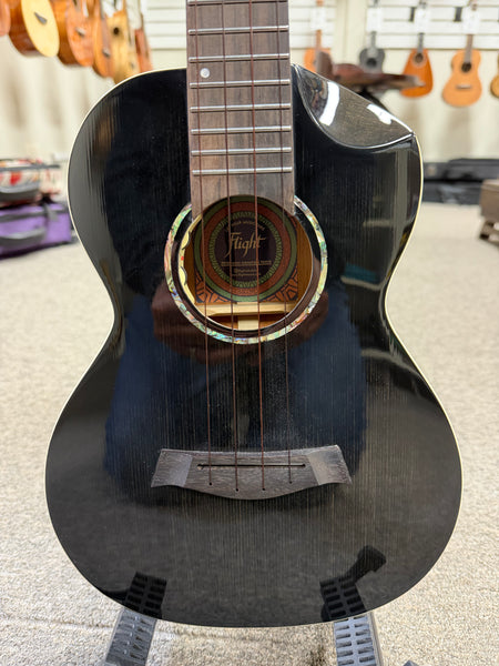 Flight Peter Moss Solid Spruce/Mahogany Electric Tenor Ukulele w/Case -Black Moonburst