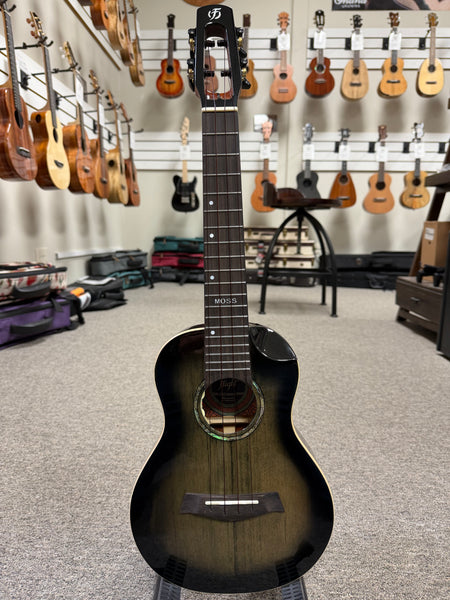 Flight Peter Moss Solid Spruce/Mahogany Electric Concert Ukulele w/Case -Black Moonburst