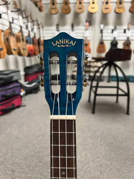 LANIKAI QM-BLCEC Quilted Maple Electric Concert Ukulele w/Case- B- Stock - Transparent Blue