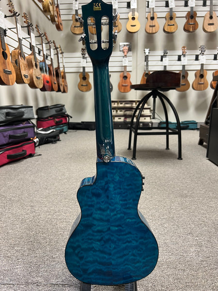 LANIKAI QM-BLCEC Quilted Maple Electric Concert Ukulele w/Case- B- Stock - Transparent Blue