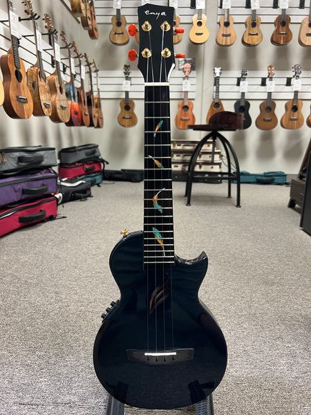 Enya EUT Feather Solid Mahogany Blue Electric Tenor Ukulele w/Case- Pre Loved - Built in Effects