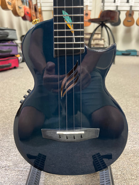 Enya EUT Feather Solid Mahogany Blue Electric Tenor Ukulele w/Case- Pre Loved - Built in Effects