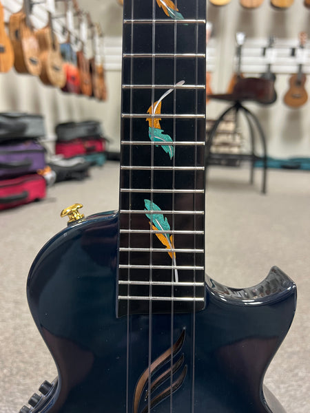 Enya EUT Feather Solid Mahogany Blue Electric Tenor Ukulele w/Case- Pre Loved - Built in Effects