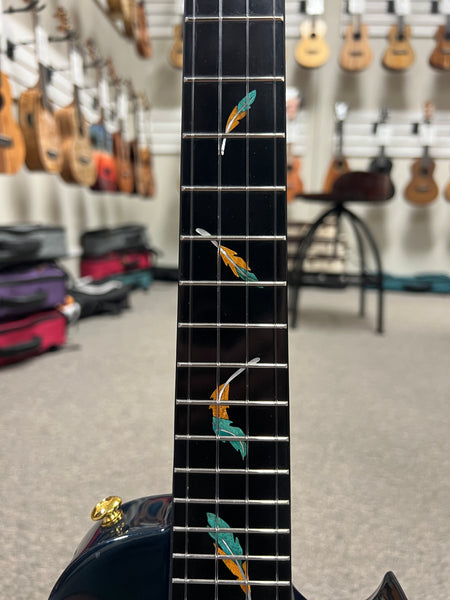 Enya EUT Feather Solid Mahogany Blue Electric Tenor Ukulele w/Case- Pre Loved - Built in Effects