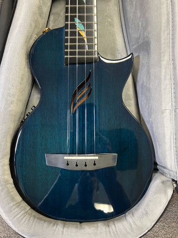Enya EUT Feather Solid Mahogany Blue Electric Tenor Ukulele w/Case- Pre Loved - Built in Effects