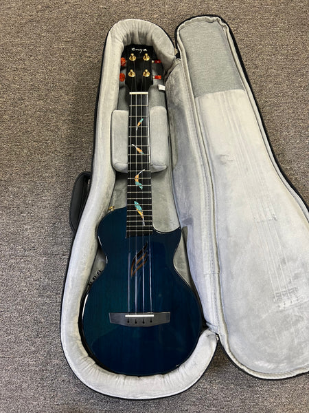 Enya EUT Feather Solid Mahogany Blue Electric Tenor Ukulele w/Case- Pre Loved - Built in Effects