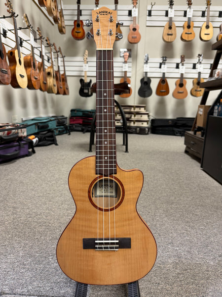 Lanikai FM-CETT Flamed Maple Electric Tenor Ukulele w/Case - Thin Body Travel Uke