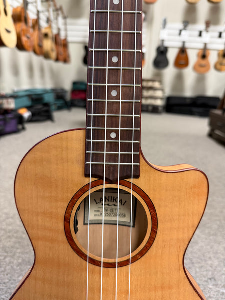 Lanikai FM-CETT Flamed Maple Electric Tenor Ukulele w/Case - Thin Body Travel Uke