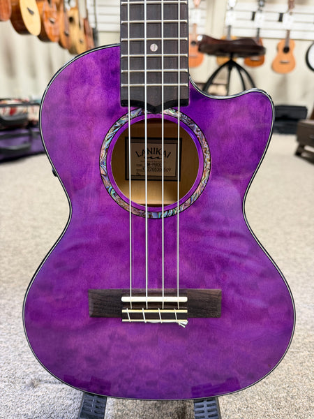 LANIKAI QM-PUCET Quilted Maple Electric Tenor Ukulele - Transparent Purple