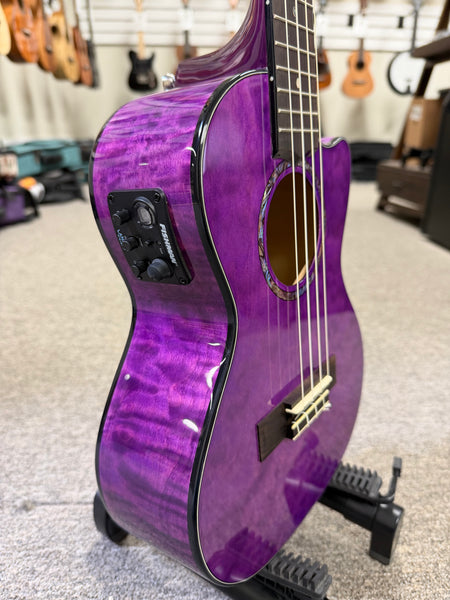LANIKAI QM-PUCET Quilted Maple Electric Tenor Ukulele - Transparent Purple