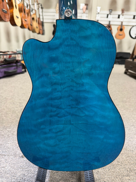 LANIKAI QM-BLCEB Quilted Maple Electric Baritone Ukulele w/Case - Transparent Blue
