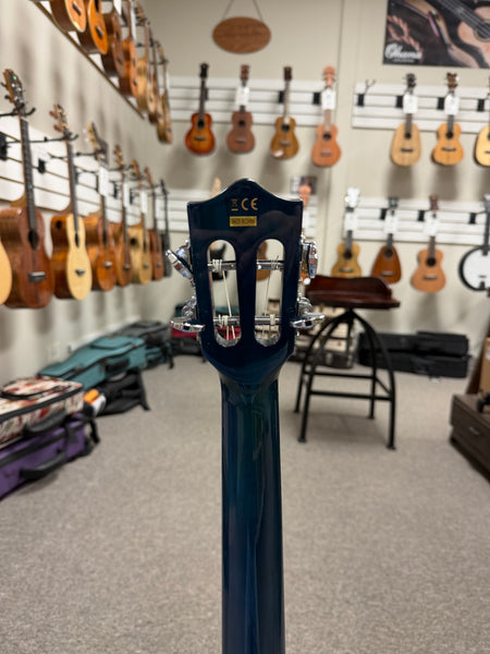 LANIKAI QM-BLCEB Quilted Maple Electric Baritone Ukulele w/Case - Transparent Blue