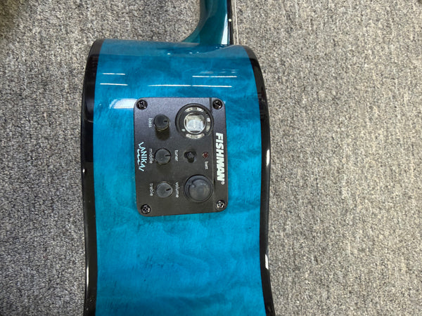 LANIKAI QM-BLCEB Quilted Maple Electric Baritone Ukulele w/Case - Transparent Blue