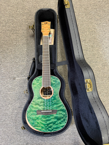 Oli X2-TQM-AG Solid Quilted Maple 'Aina Green Tenor Ukulele w/Case