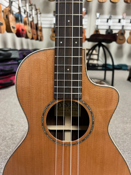 PONO ULNC4-4 Nylon String Solid Cedar/Rosewood Large Body Baritone Ukulele w/Case - Cutaway