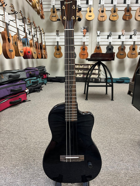 Pono BE-MBD-BK Mango Deluxe Black Baritone Electric Solid Body Ukulele w/Case