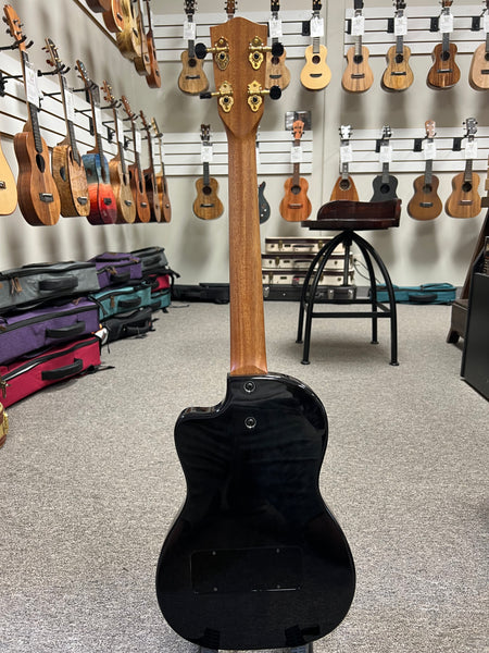 Pono BE-MBD-BK Mango Deluxe Black Baritone Electric Solid Body Ukulele w/Case