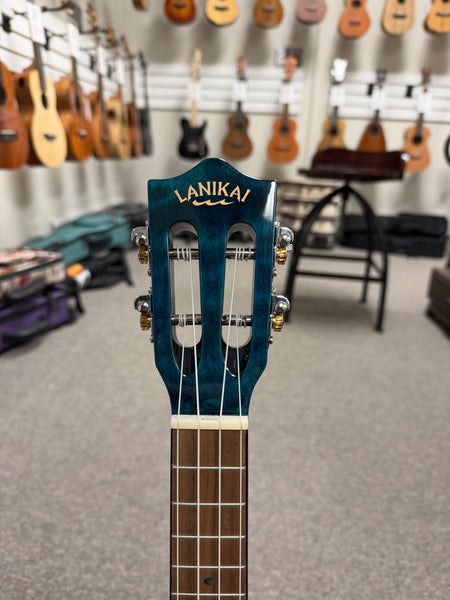 LANIKAI QM-BLCEC Quilted Maple Electric Concert Ukulele w/Case- B- Stock #2 - Transparent Blue