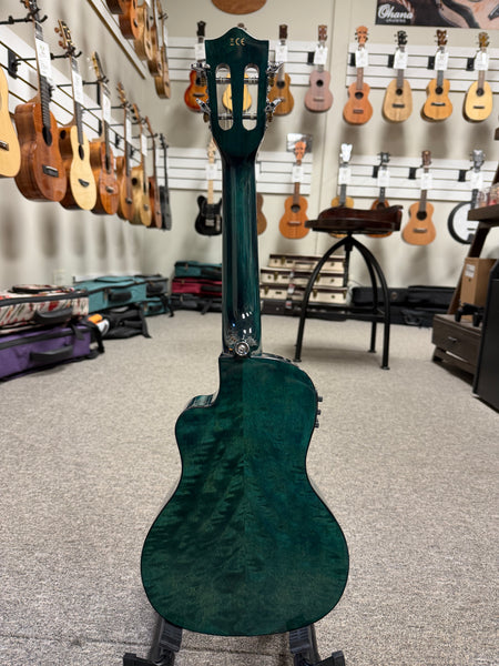 LANIKAI QM-BLCEC Quilted Maple Electric Concert Ukulele w/Case- B- Stock #2 - Transparent Blue