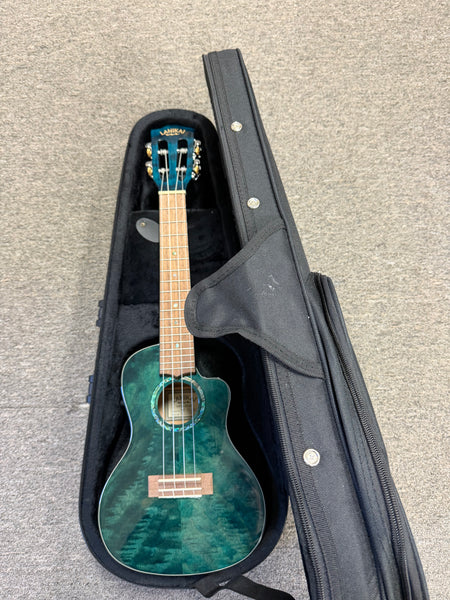 LANIKAI QM-BLCEC Quilted Maple Electric Concert Ukulele w/Case- B- Stock #2 - Transparent Blue