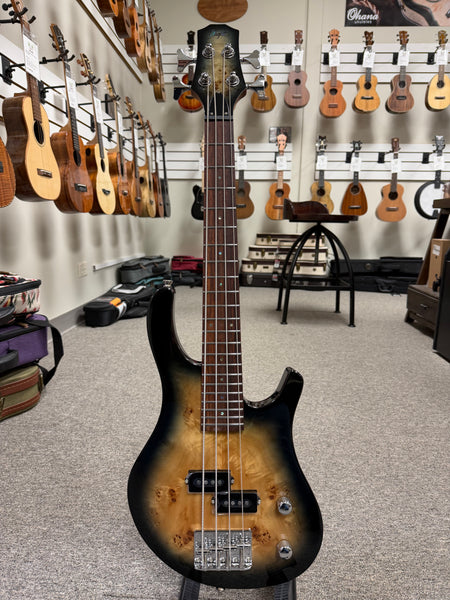 Flight Electric Mini Bass PBR Ukulele w/Case - Poplar Burl Top