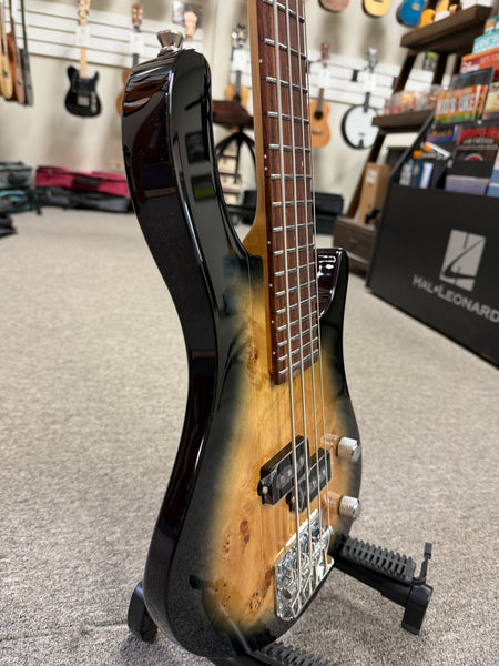 Flight Electric Mini Bass PBR Ukulele w/Case - Poplar Burl Top