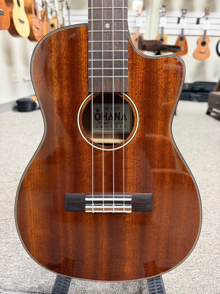Ohana BK-35GCE Solid Mahogany Electric Baritone Ukulele - Cutaway