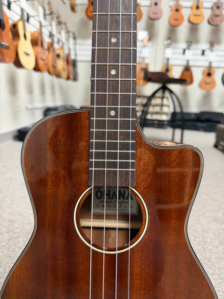 Ohana BK-35GCE Solid Mahogany Electric Baritone Ukulele - Cutaway