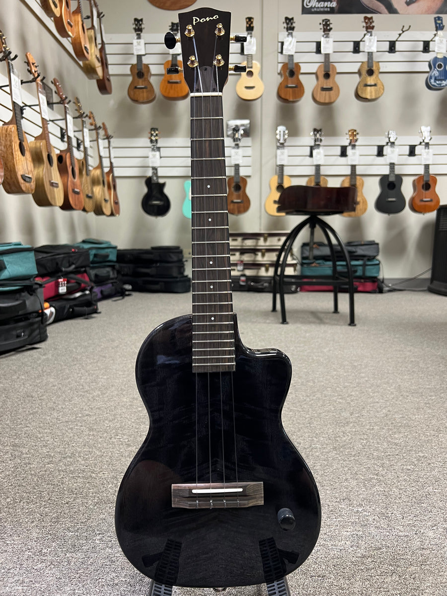 Pono te mdbk mango deluxe black tenor electric solid body ukulele w