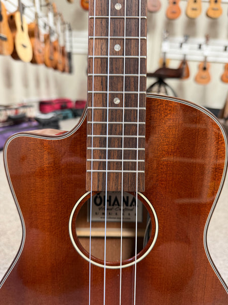 Ohana BK-35GCE-LH Lefty Solid Mahogany Electric Baritone Ukulele -  Left Handed
