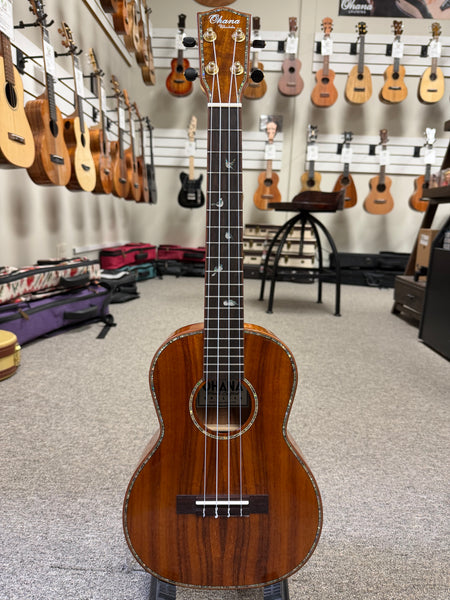 OHANA TK-370G Solid Koa Tenor Ukulele w/Case - Bird Inlays