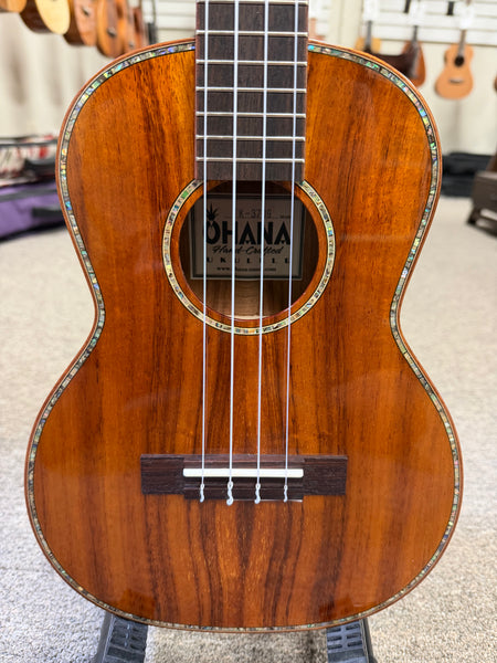 OHANA TK-370G Solid Koa Tenor Ukulele w/Case - Bird Inlays