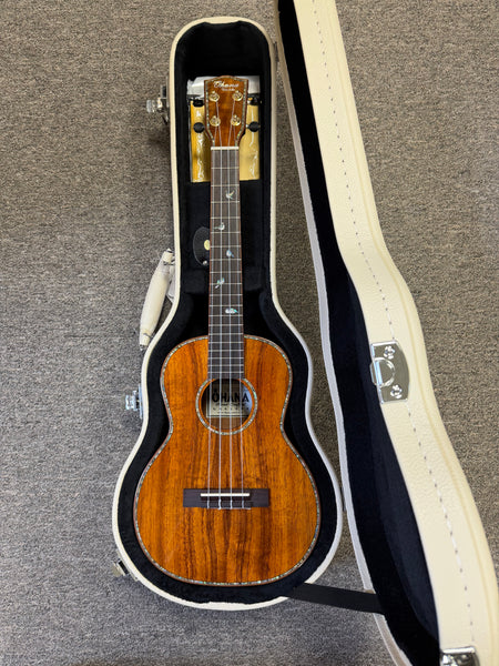 OHANA TK-370G Solid Koa Tenor Ukulele w/Case - Bird Inlays