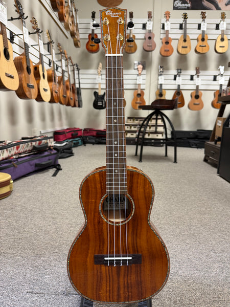 OHANA TK-350G Solid Koa Tenor Ukulele w/Hard Shell Case