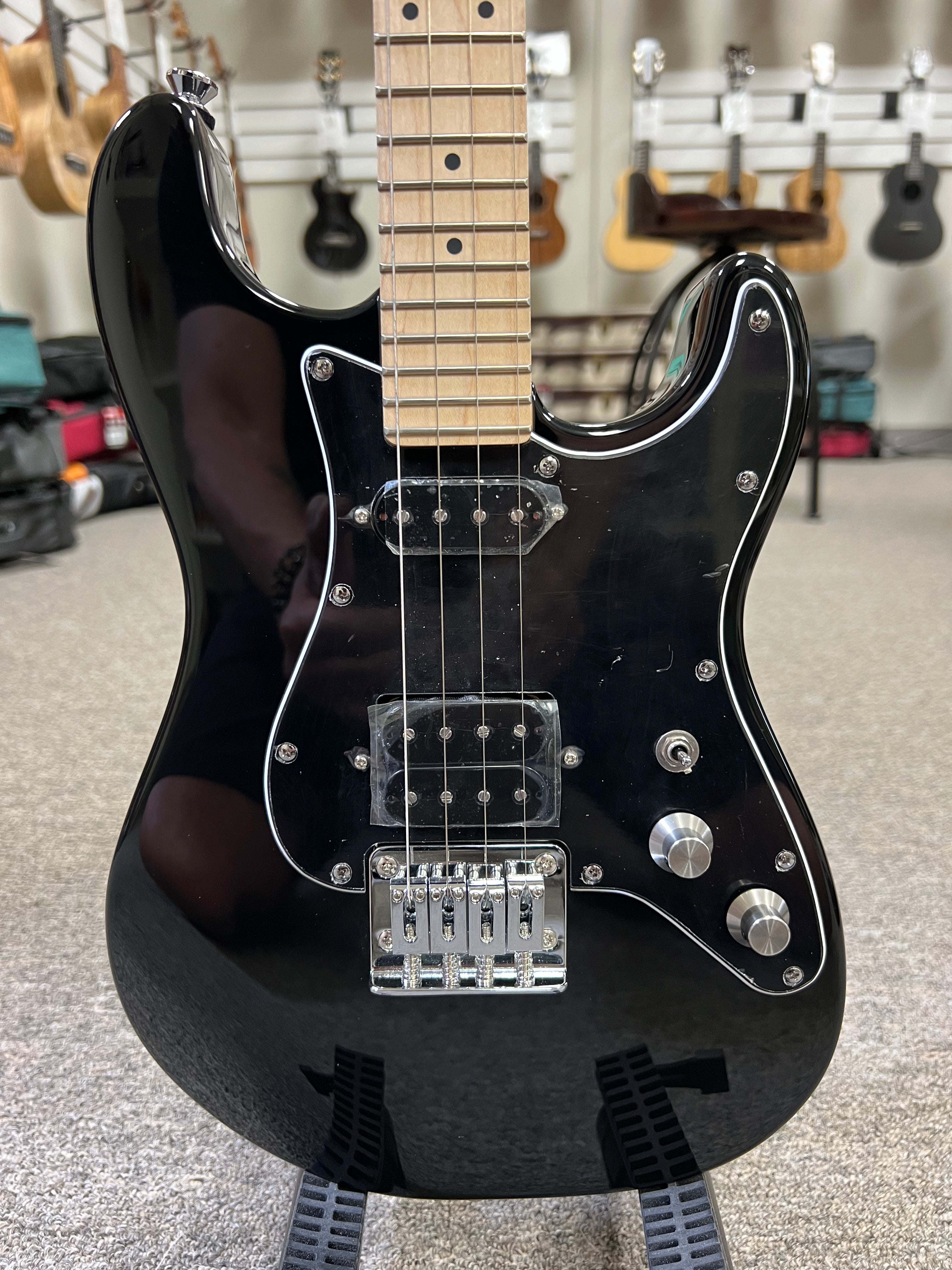 Risa Tenor ST Strat Style Black Steel String Electric Ukulele w